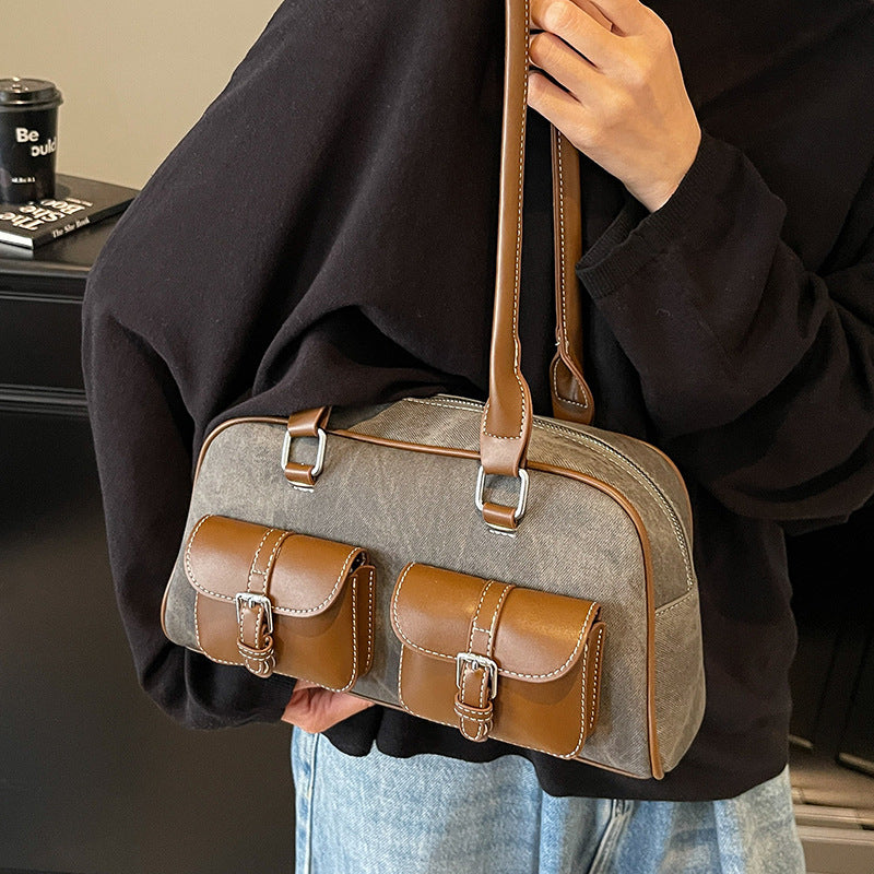 Retro Niche Color-block Commuter Handbag