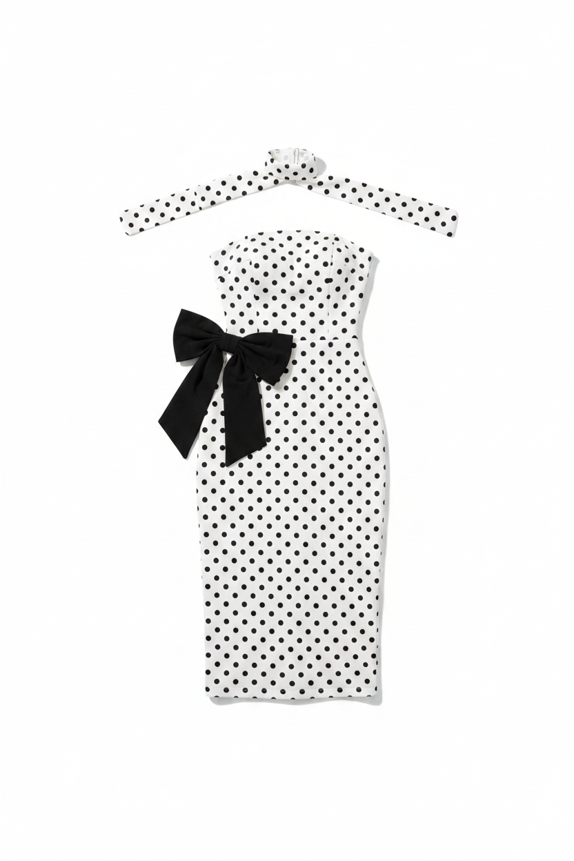Polka-dot Backless Bow-strapped Slim-fit Dress