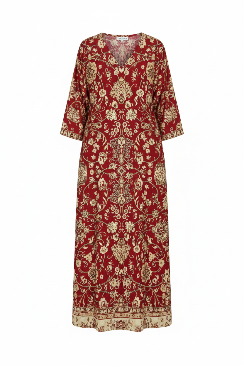 Womens Fashionable Casual V-Neck Floral Long Dress