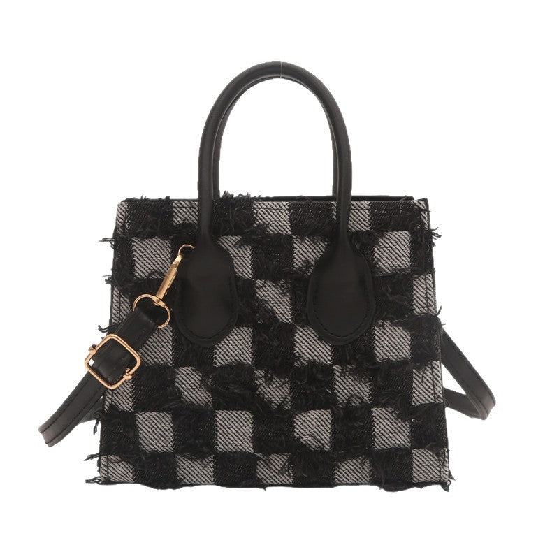 Single-shoulder Denim Plaid Crossbody Bag