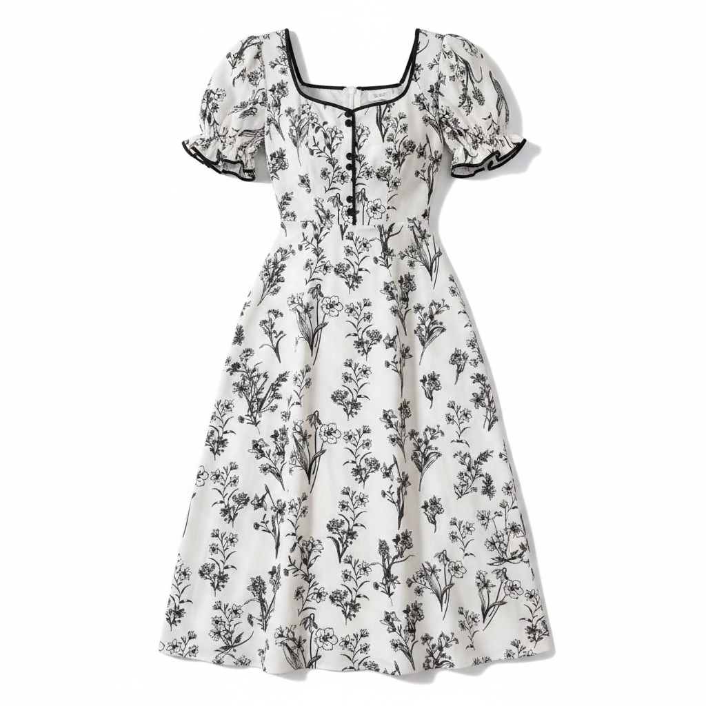 Womens Retro Elegant Floral Print Dress