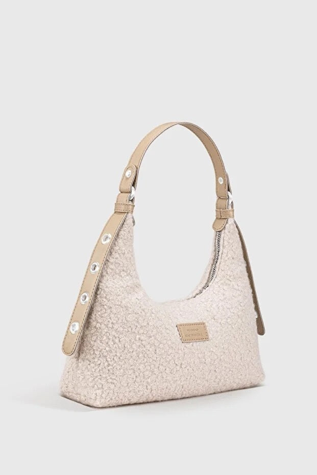 Woven Faux Fur Baguette Shoulder Bag For Women