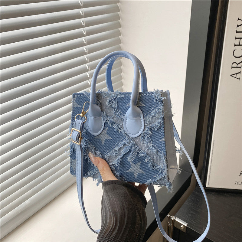 Single-shoulder Denim Plaid Crossbody Bag