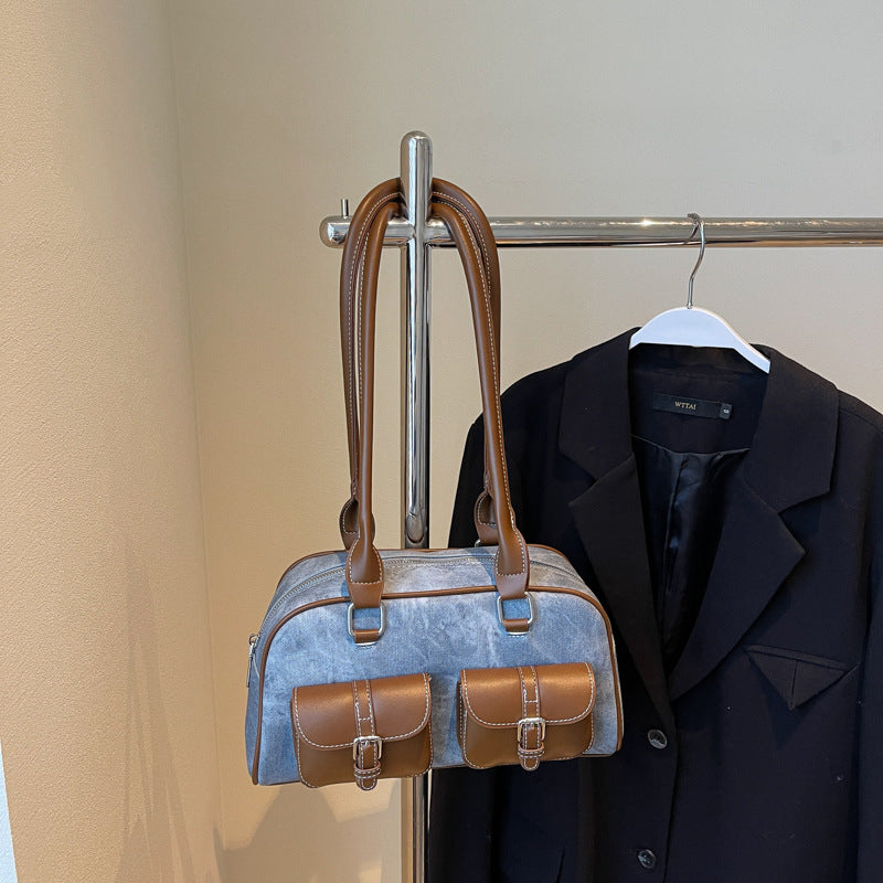 Retro Niche Color-block Commuter Handbag