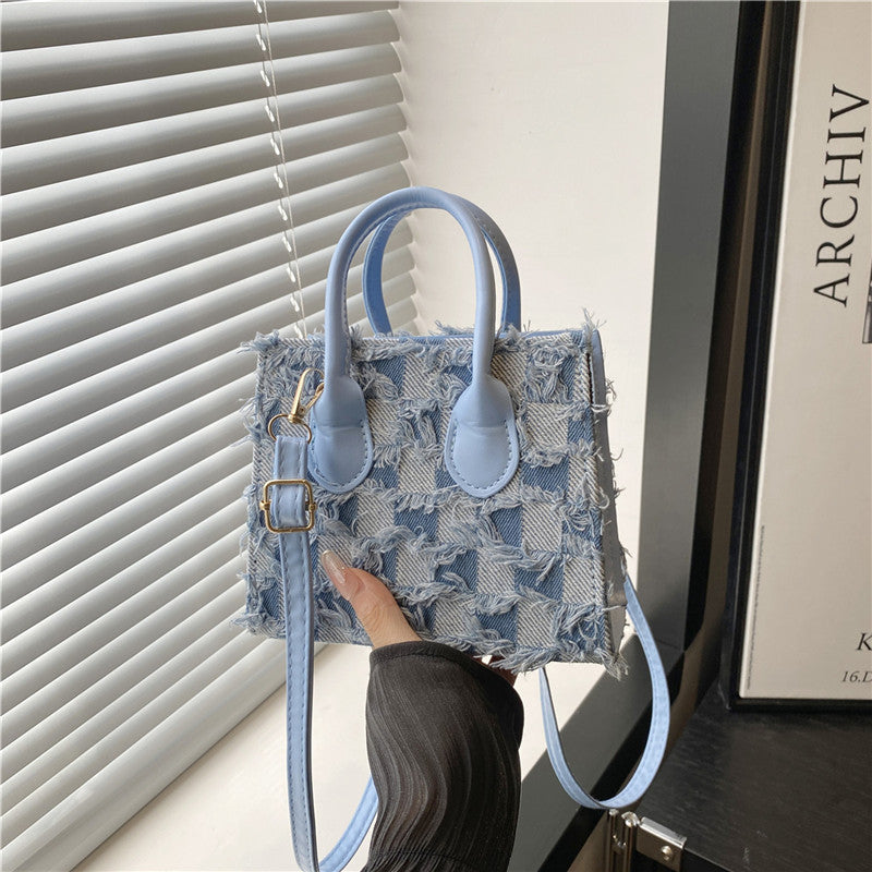 Single-shoulder Denim Plaid Crossbody Bag