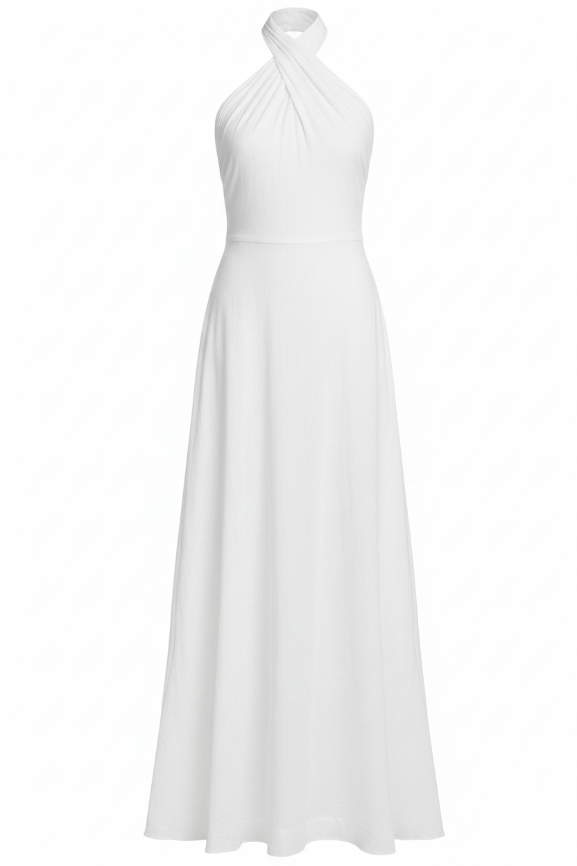 Halter Cross V-Neck Linen Bodycon Maxi Dress