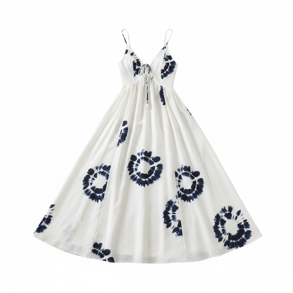 Tiedye Strapless Plungingback Loose Fitting Bohemian Beach Dress