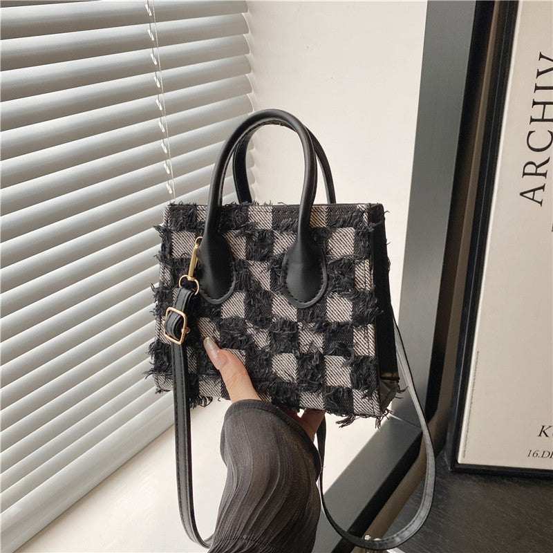 Single-shoulder Denim Plaid Crossbody Bag