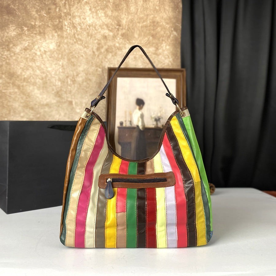 Color-Blocked Leather Bag