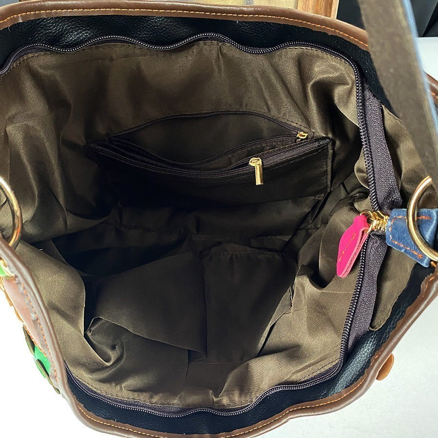 Color-Blocked Leather Bag