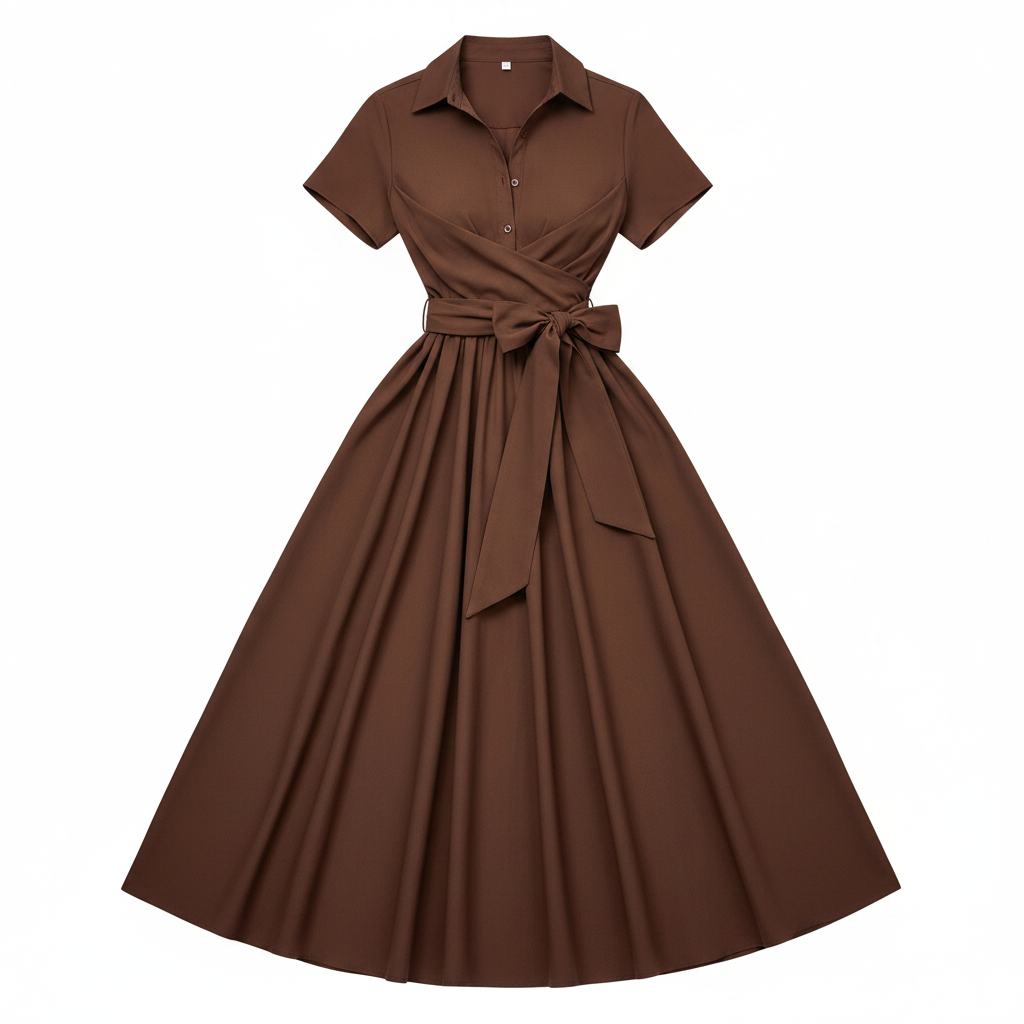 Womens New Solid-color Waist-cinching Dress