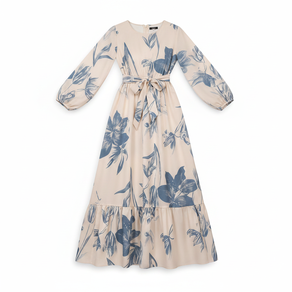 Loose-fitting High-waisted Drawstring Casual Long-sleeve Dress